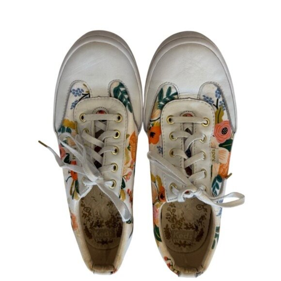 Keds x Rifle Paper Co Tournament Sneaker Lively Floral Fabric White Leather 8.5 - Picture 5 of 12